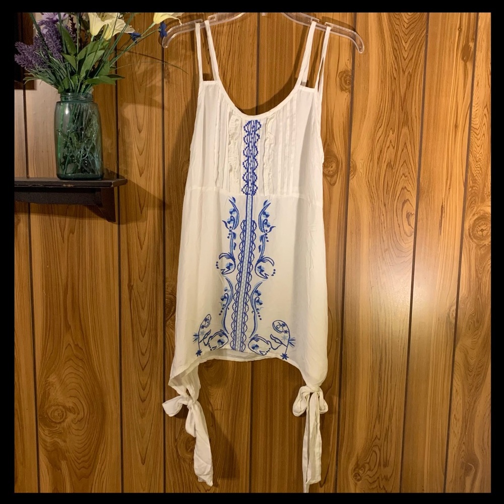 Sacred Threads Tank Top Blue Embroidery